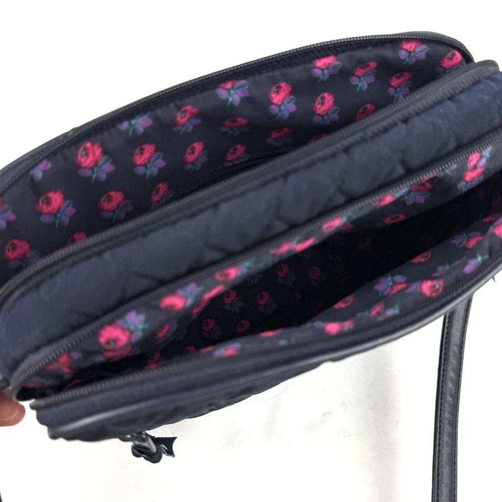 Vera Bradley Crossbody Bag Dark BLUE Microfiber Trimmed Triple Compartment‎